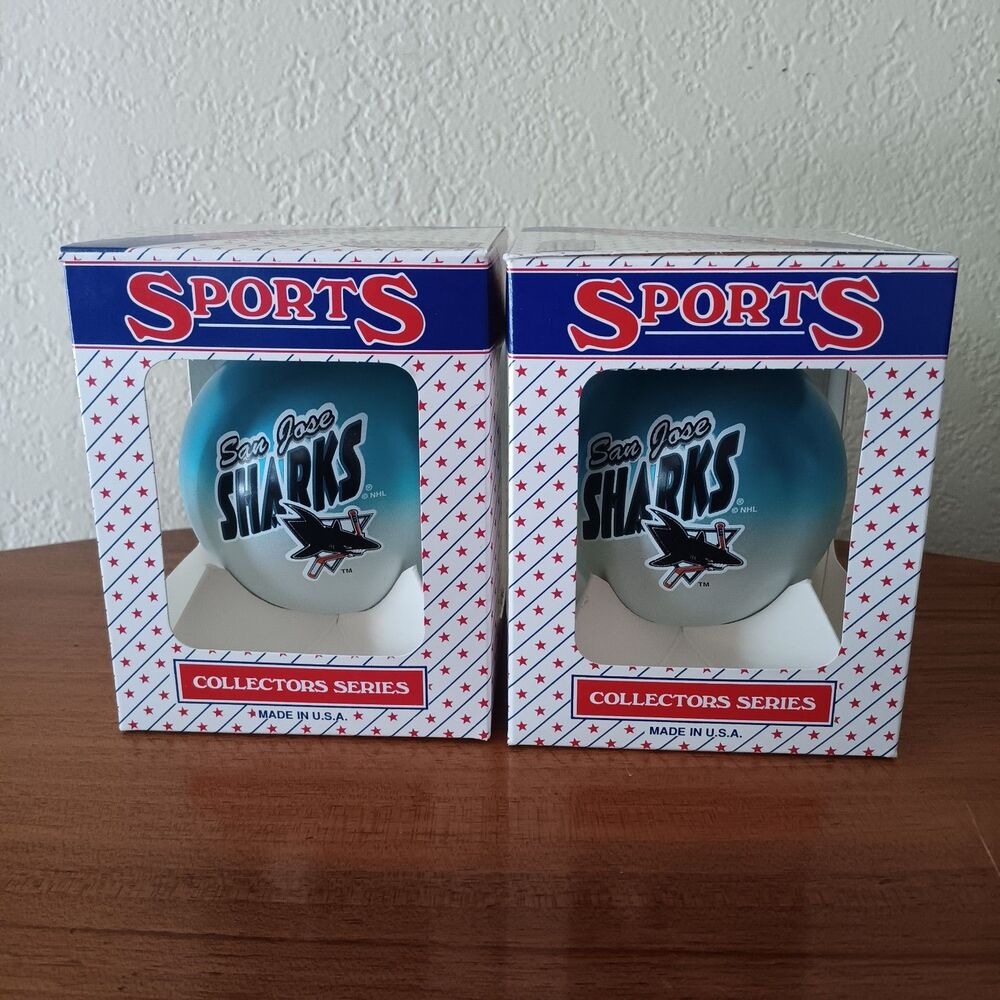 San Jose Sharks 2-Tone Ball Ornament Blown Glass Collectible Christmas NHL Newx2